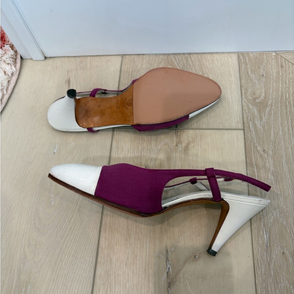 Vintage Gucci Purple and White Slingback Heels - Picture 3 of 8